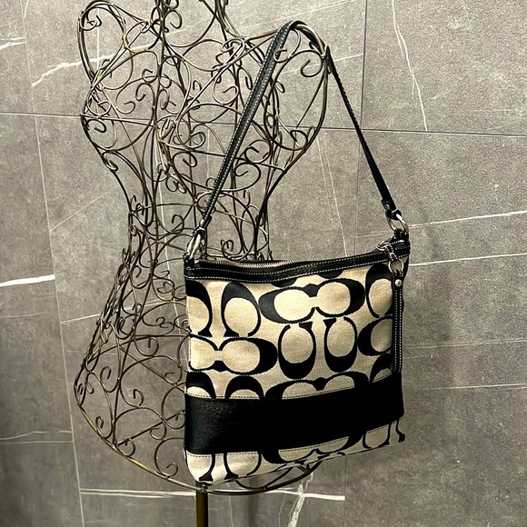 Coach Signature Black and Grey Canvas Purse - Picture 1 of 10